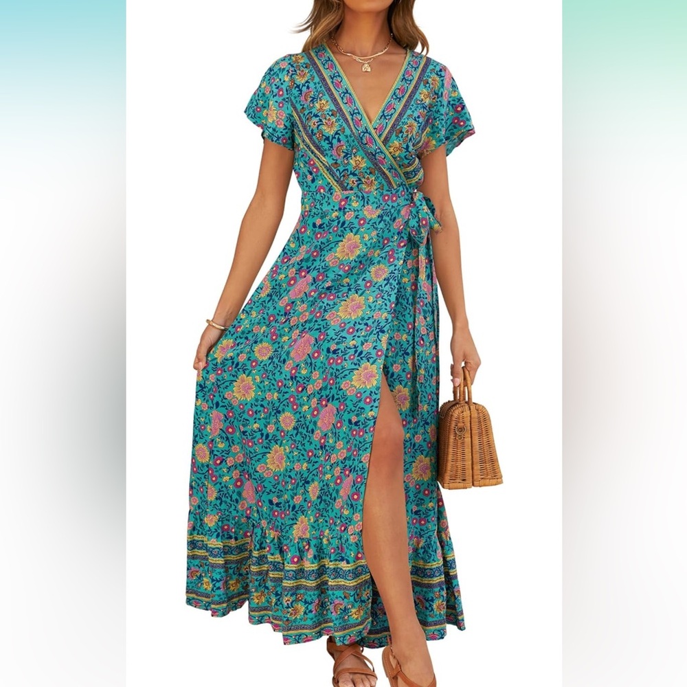 Floral Maxi Dress in Blue and Pink